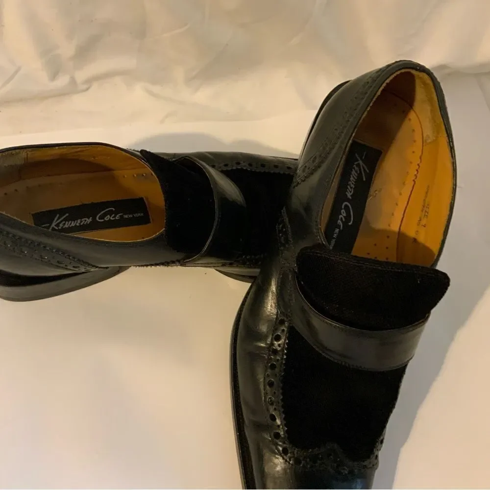 Kenneth Cole Size 9 M Black  Leather Slip On Wingtip Loafer Dress Mens Shoes